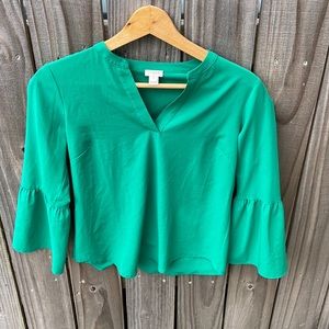 J. Crew Kelly Green Bell Sleeve Blouse Sz XS